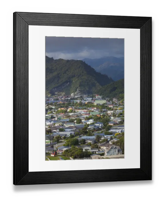 Framed Print : New Zealand, South Island, West Coast, Greymouth, elevated town view Framed Print : New Zealand, South Island, West Coast, Greymouth, elevated town view