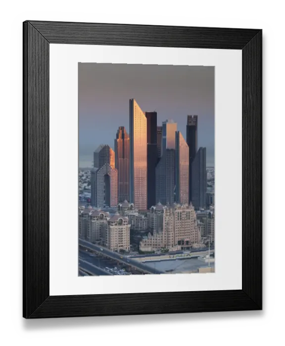 Framed Print : UAE, Dubai, Downtown Dubai, elevated view of skyscrapers on Sheikh Zayed Road from downtown Framed Print : UAE, Dubai, Downtown Dubai, elevated view of skyscrapers on Sheikh Zayed Road from downtown