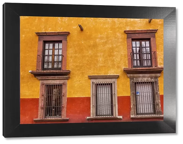 Yellow Red Wall Brown Windows Metal Gates San Miguel de Allende Mexico