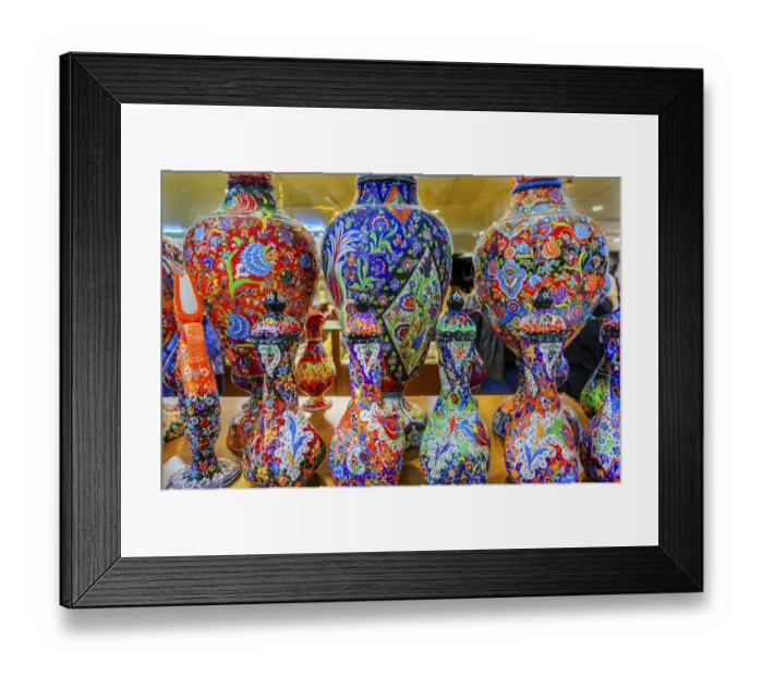 Framed Print : Ancient Arab Islamic Red Blue Orange Flower Designs Pottery Vases Madaba Jordan Framed Print : Ancient Arab Islamic Red Blue Orange Flower Designs Pottery Vases Madaba Jordan