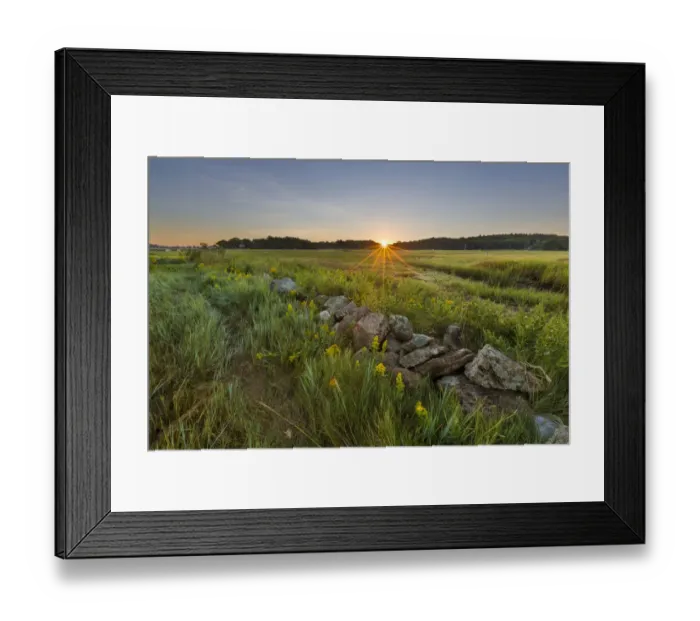 Framed Print : Sunrise over the salt marsh along the Essex River at the Cox Reservation in Essex