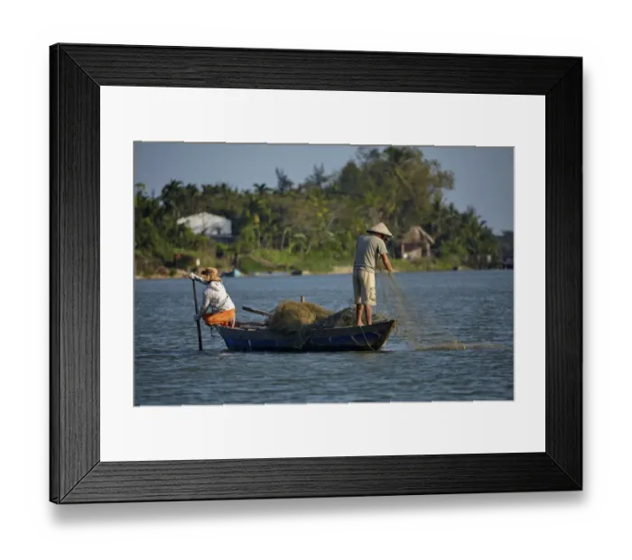 Framed Print : Fishing from boat on Thu Bon River, Hoi An (UNESCO World Heritage Site), Vietnam Framed Print : Fishing from boat on Thu Bon River, Hoi An (UNESCO World Heritage Site), Vietnam