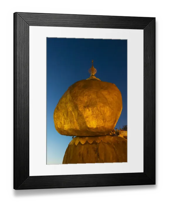 Framed Print : Kyaiktiyo Pagoda (Gold Rock) at sunset, a small pagoda built on the top of a granite Framed Print : Kyaiktiyo Pagoda (Gold Rock) at sunset, a small pagoda built on the top of a granite