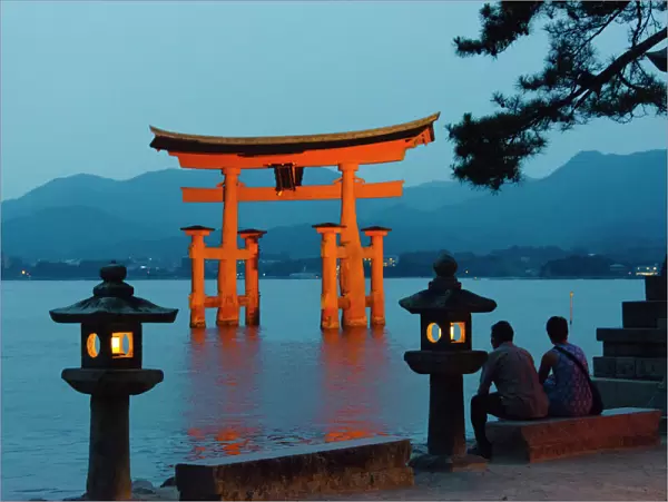 Night view of Torii Gate of Itsukushima Shrine (UNESCO World Heritage Site), Miyajima