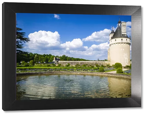 The Marques Tower and fountain, Chateau de Chenonceau, Chenonceaux, Loire Valley, France