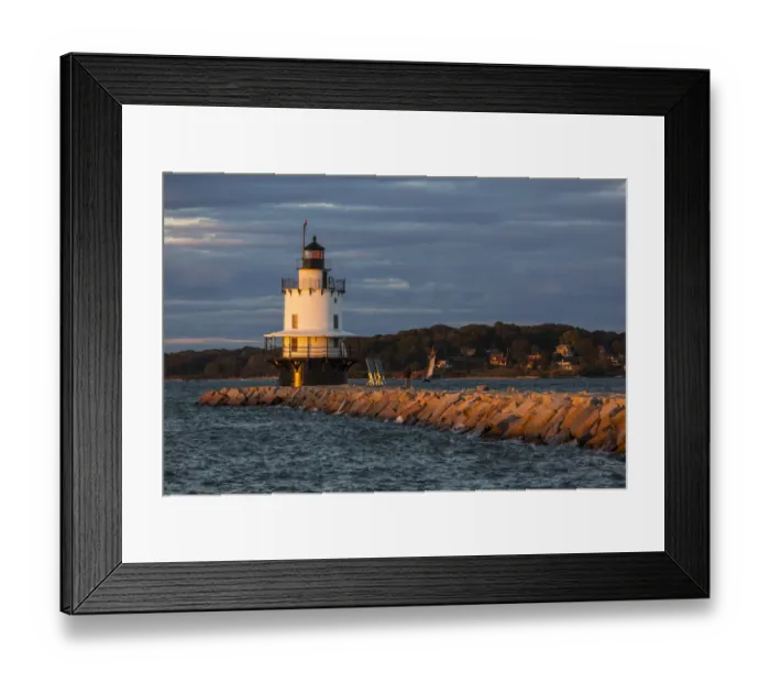 Framed Print : USA, Maine, Portland, Spring Point Ledge Lighthouse, sunset