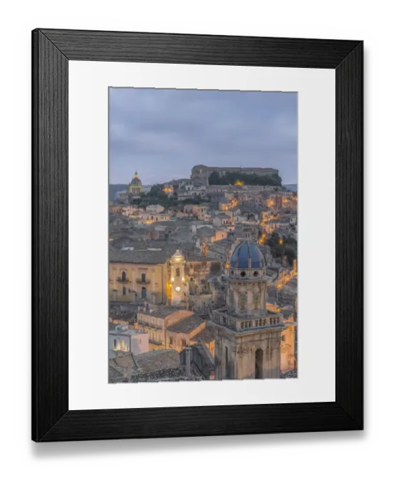 Framed Print : Europe, Italy, Sicily, Ragusa, Looking Down on Ragusa Ibla at Dusk Framed Print : Europe, Italy, Sicily, Ragusa, Looking Down on Ragusa Ibla at Dusk