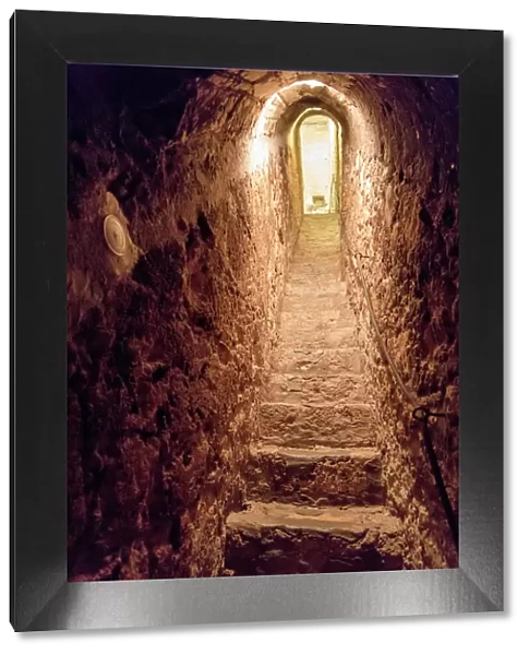 Europe, Romania. Bran. Castle Bran interior secret passageway