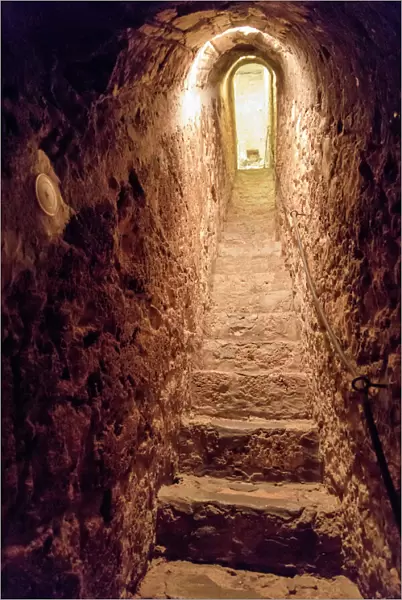 Europe, Romania. Bran. Castle Bran interior secret passageway