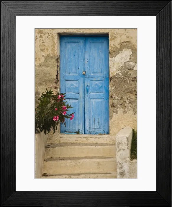 Framed Print : Greece, old house, door, blue Framed Print : Greece, old house, door, blue