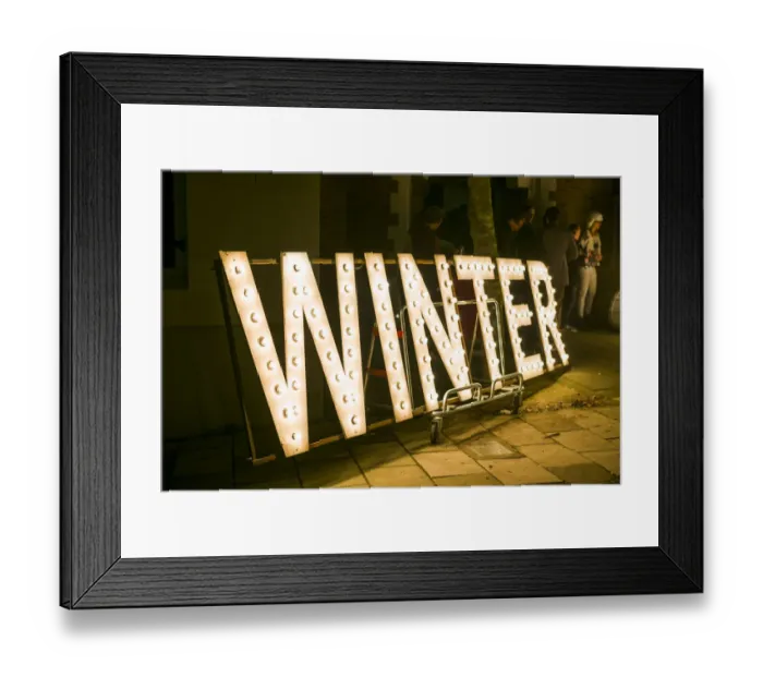 Framed Print : Netherlands, Amsterdam, signs for the Winter Parade, evening