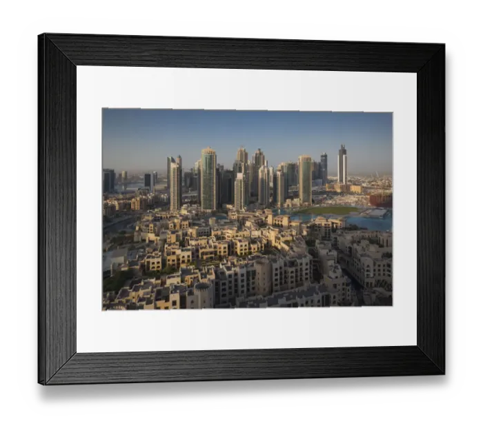 Framed Print : UAE, Dubai, Downtown Dubai, elevated view of Downtown area