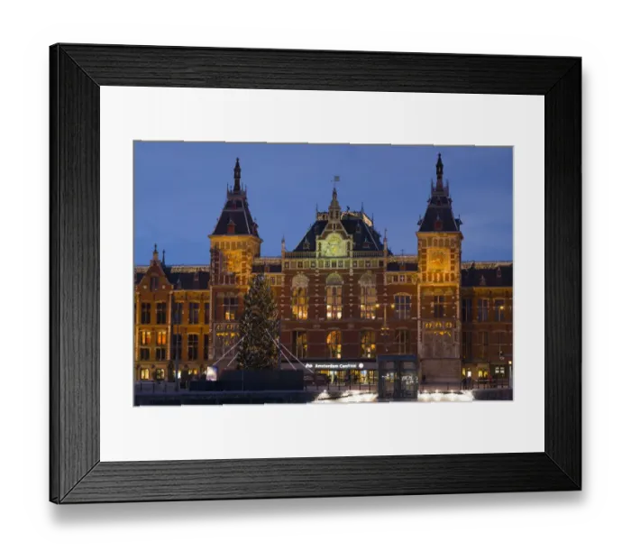 Framed Print : Netherlands, Amsterdam, Amsterdam Central Train Station, exterior, dawn