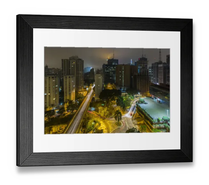 Framed Print : Long exposure night photography during a foggy night in downtown Sao Paulo, Brazil Framed Print : Long exposure night photography during a foggy night in downtown Sao Paulo, Brazil