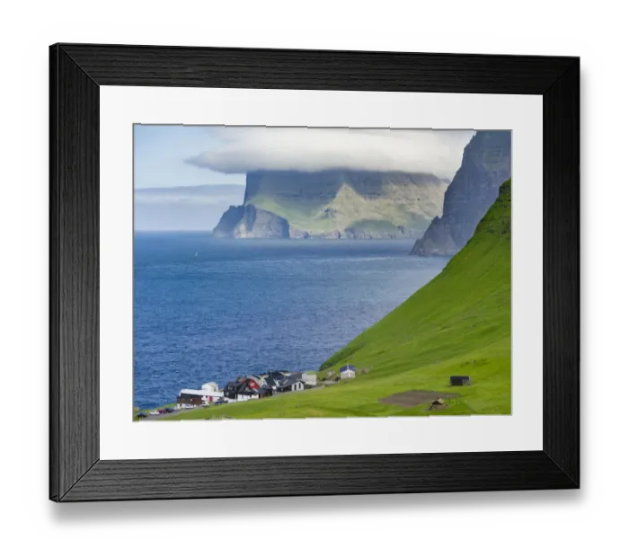 Framed Print : Island Kalsoy, village Trollanes, in background the island Kunoy and Vidoy. Nordoyggjar Framed Print : Island Kalsoy, village Trollanes, in background the island Kunoy and Vidoy. Nordoyggjar