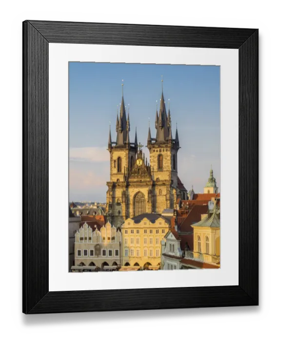 Framed Print : Europe, Czech Republic, Prague. Tyn Church, founded in 1385, dominates one side Framed Print : Europe, Czech Republic, Prague. Tyn Church, founded in 1385, dominates one side