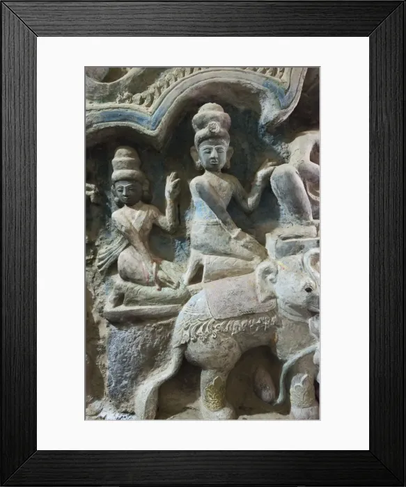 Framed Print : Stone carving in Shitthaung Temple, Mrauk-U, Rakhine State, Myanmar Framed Print : Stone carving in Shitthaung Temple, Mrauk-U, Rakhine State, Myanmar