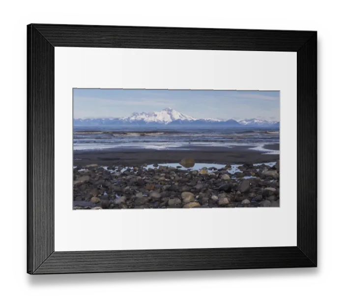Framed Print : USA, Alaska, Kenai Peninsula. Seascape with Mount Redoubt and beach