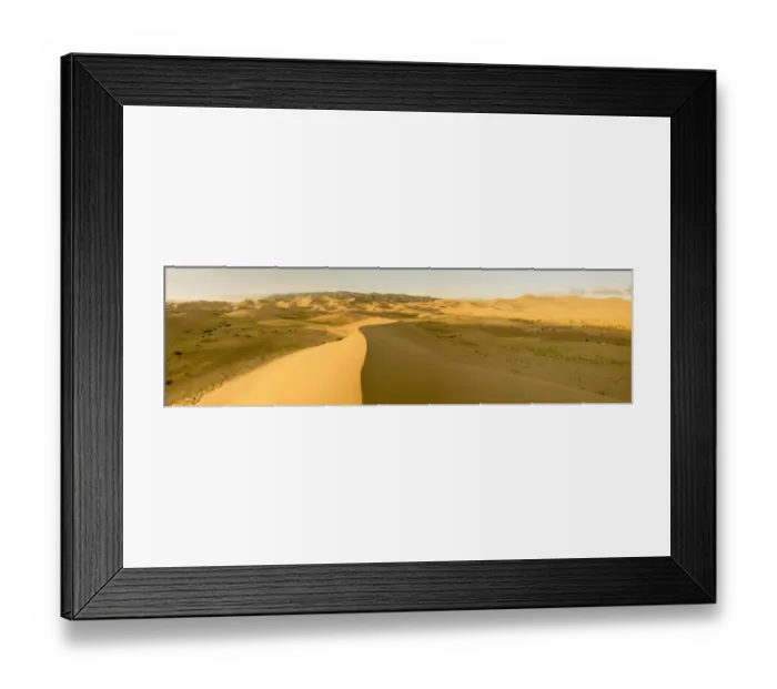 Framed Print : Panorama. Sand Dunes at Sunset. Gobi Desert. Mongolia