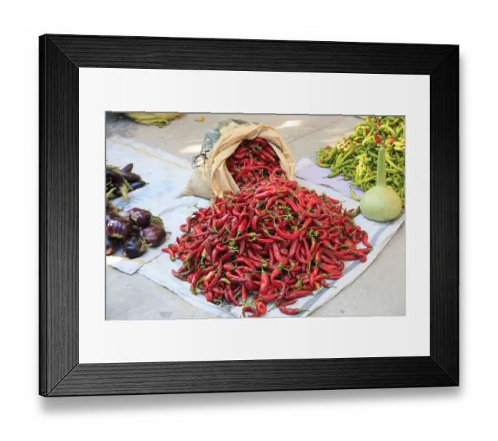 Framed Print : Turkey, Aydin Province, Nazilli, open-air market. Red Chilis
