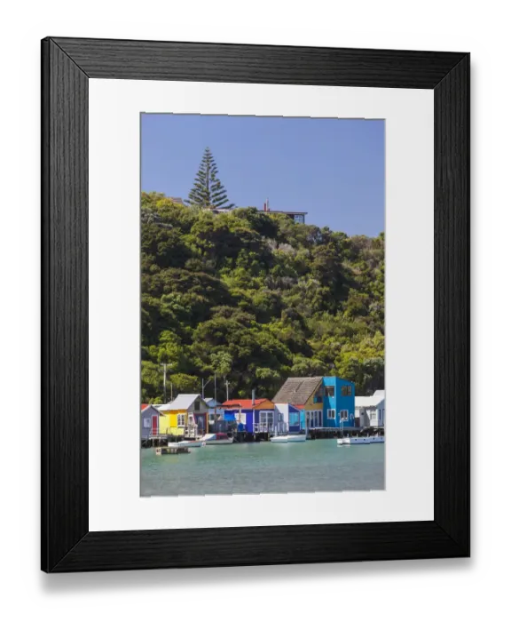 Framed Print : New Zealand, North Island, Paremata, houses along Porirua Harbour Framed Print : New Zealand, North Island, Paremata, houses along Porirua Harbour
