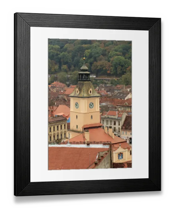Framed Print : Brasov, Romania. Rooftops and city from hilltop
