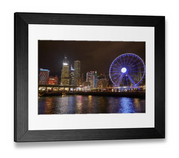 Framed Print : Victoria Harbour, Hong Kong Observation Wheel and skyscrapers, Central, Hong Kong Island