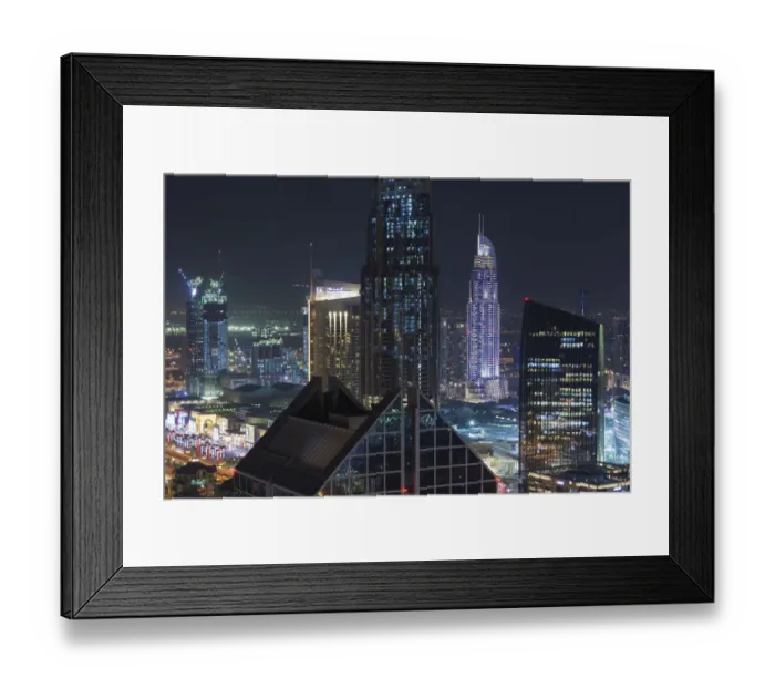 Framed Print : UAE, Dubai, Downtown Dubai, The Address Downtown Hotel, elevated view, dusk Framed Print : UAE, Dubai, Downtown Dubai, The Address Downtown Hotel, elevated view, dusk
