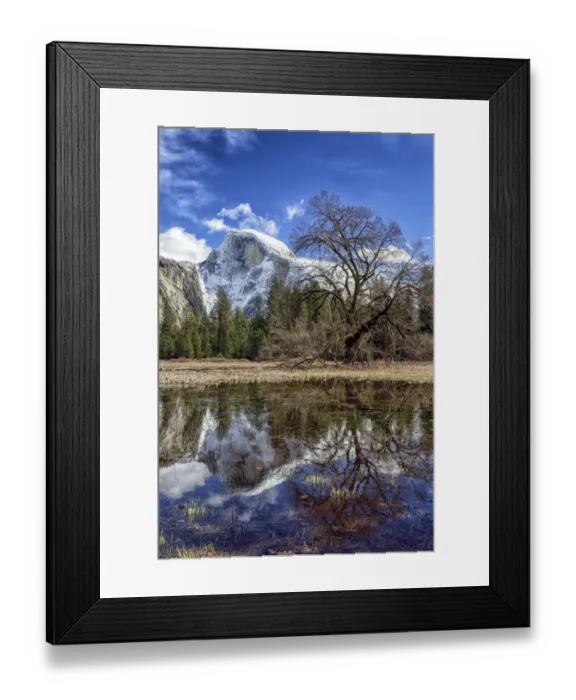 Framed Print : Half Dome with reflections seen from Cooks Meadow. Yosemite National Park. California