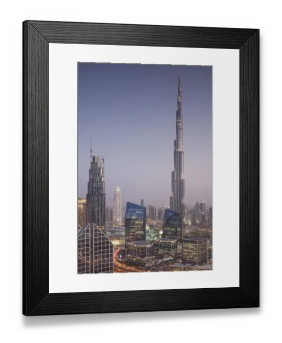 Framed Print : UAE, Dubai, Downtown Dubai, eleavted view over Sheikh Zayed Road and Burj Khalifa Tower Framed Print : UAE, Dubai, Downtown Dubai, eleavted view over Sheikh Zayed Road and Burj Khalifa Tower
