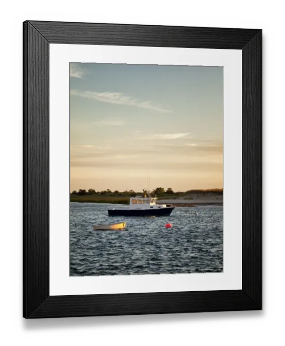 Framed Print : USA, Massachusetts, Cape Cod, Chatham, Fishing boat moored in Chatham Harbor
