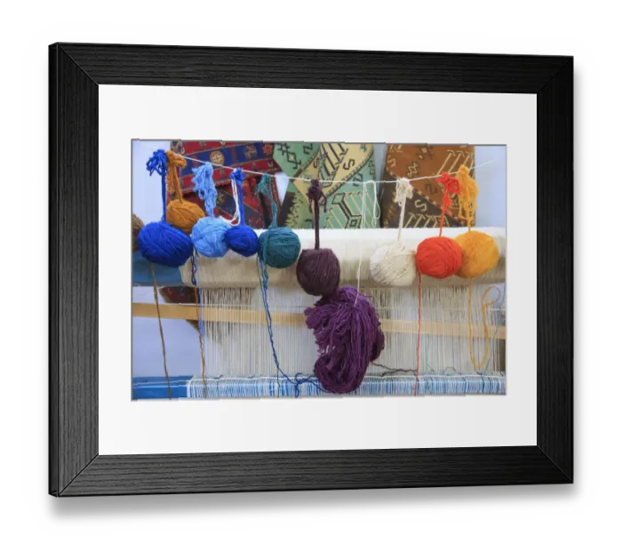 Framed Print : Turkey, Izmir Province, Selcuk, weaving loom, rug making, balls of wool or yarn