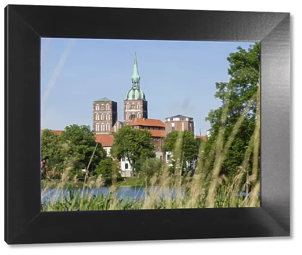 Cityscape of Stralsund with the pond Knieperteich