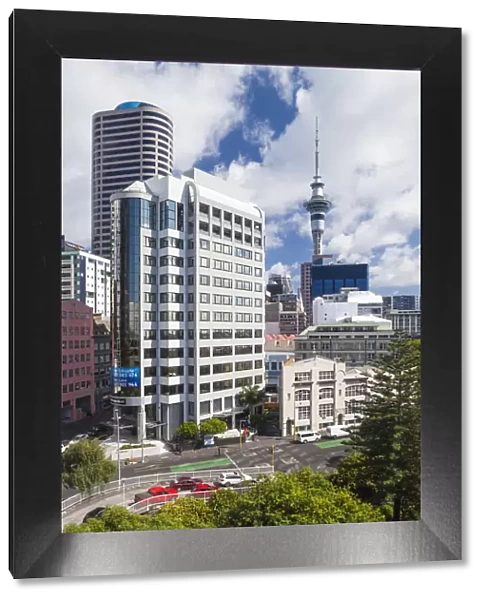 New Zealand, North Island, Auckland, Central Business District skyline and Sky Tower