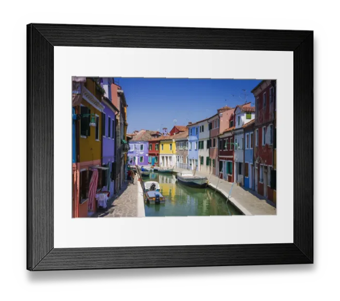 Framed Print : Colorful houses and canal, Burano, Veneto, Italy