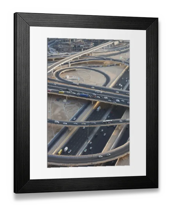 Framed Print : UAE, Dubai, Downtown Dubai, Sheik Zayed Road interchange, elevated view