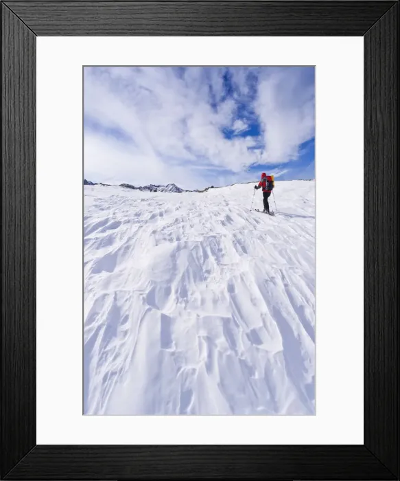 Framed Print : Backcountry skier under Piute Pass, John Muir Wilderness, Sierra Nevada Mountains