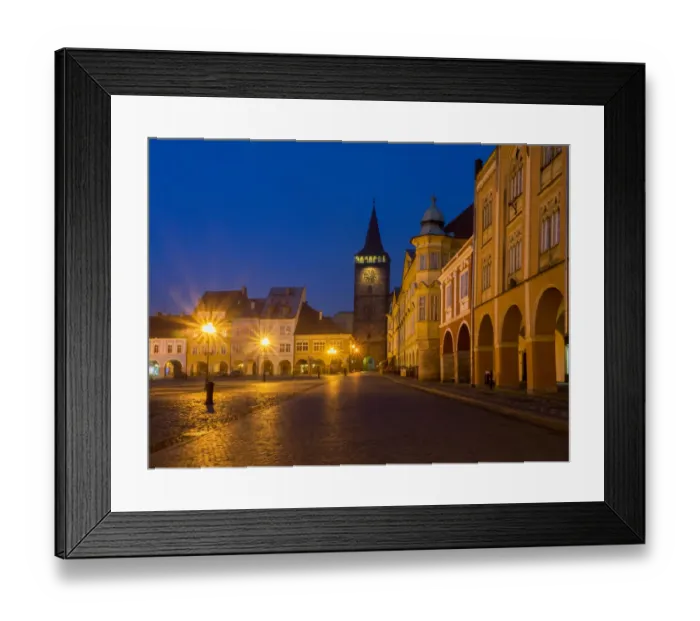 Framed Print : Europe, Czech Republic, Jicin. Twilight in the main square surrounded with recently Framed Print : Europe, Czech Republic, Jicin. Twilight in the main square surrounded with recently