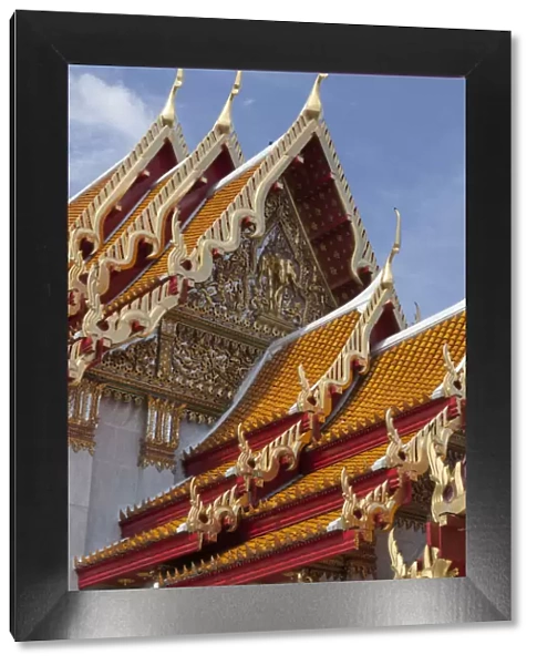 Thailand, Bangkok. The repeating roof design of Wat Benchamabophit