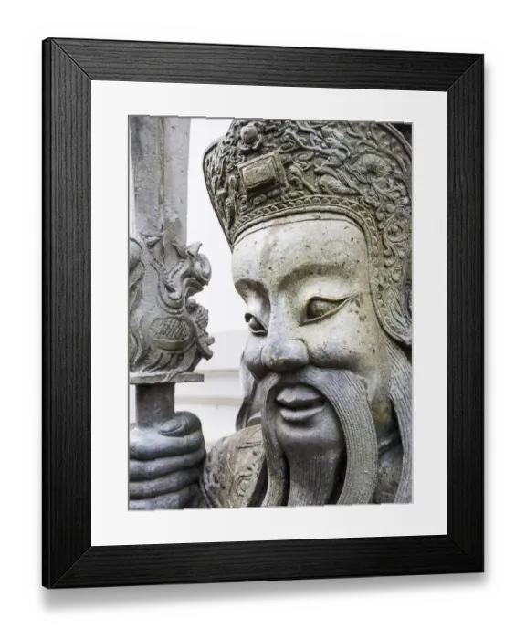 Framed Print : South East Asia; Thialand; Bangkok; Chinese warrior guardian statue at Wat Pho Buddhist