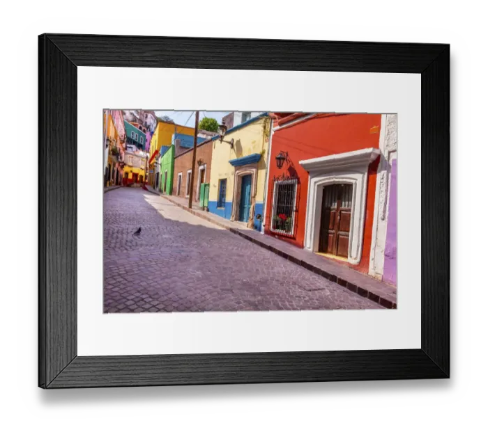 Framed Print : Red Pink Colorful Houses Narrow Street Guanajuato Mexico Framed Print : Red Pink Colorful Houses Narrow Street Guanajuato Mexico