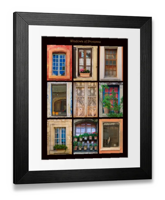 Framed Print : Poster featuring windows shot on buildings throughout towns of Provence, France Framed Print : Poster featuring windows shot on buildings throughout towns of Provence, France