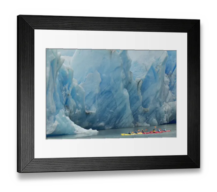 Framed Print : Kayakers exploring Grey Lake in front of massive Grey Glacier, Torres del Paine National Park Framed Print : Kayakers exploring Grey Lake in front of massive Grey Glacier, Torres del Paine National Park