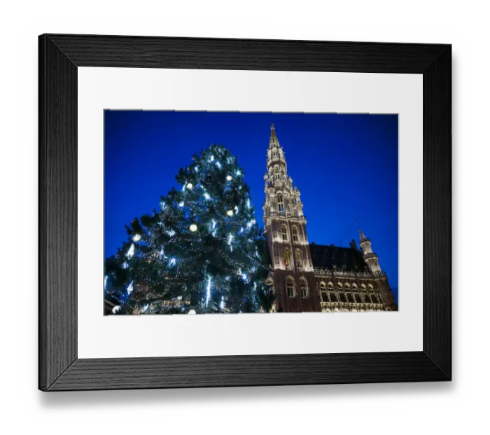 Framed Print : Belgium, Brussels, Grand Place, Hotel de ville, evening illumination with Christmas tree Framed Print : Belgium, Brussels, Grand Place, Hotel de ville, evening illumination with Christmas tree