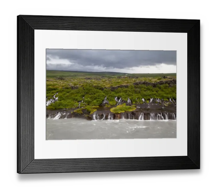 Framed Print : Europe, Iceland, West Iceland, Borgarfjordur, Hraunfossar Falls, Hvita River, White