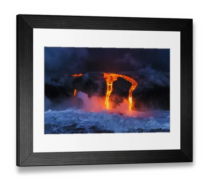 Framed Print : Lava flow entering the ocean at dawn, Hawaii Volcanoes National Park, The Big Island