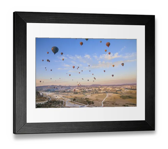 Framed Print : Turkey, Anatolia, Cappadocia, Goreme. Hot air balloons flying above / among rock formations Framed Print : Turkey, Anatolia, Cappadocia, Goreme. Hot air balloons flying above / among rock formations
