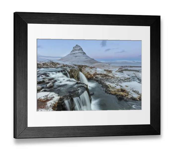 Framed Print : Wintry waterfall below Kirkjufell aka Church Mountain on the Snaefellsnes Peninsula