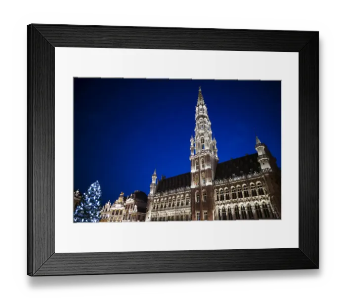 Framed Print : Belgium, Brussels, Grand Place, Hotel de ville, evening illumination with Christmas tree