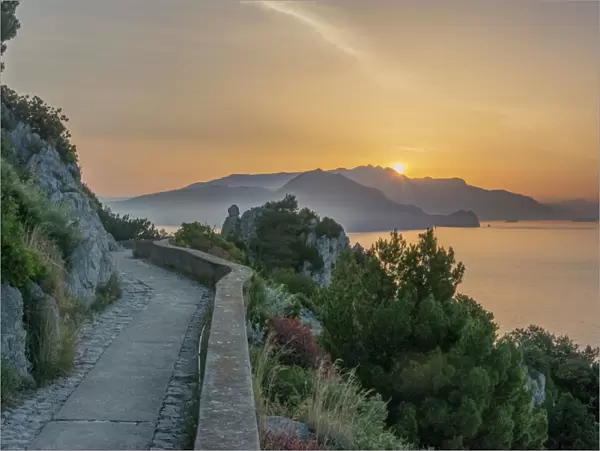 Europe, Italy, Isle of Capri, Sunrise Over the Sorrento Peninsula